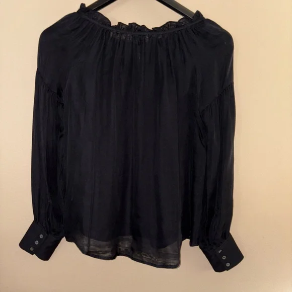 Frame Women’s Black Chiffon Silk Sheer Long Sleeve Blouse XS Double Cloth - Picture 3 of 5